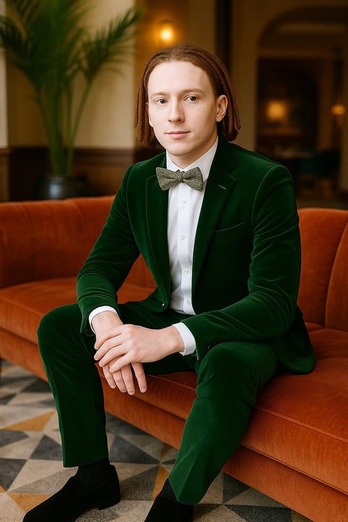 Men’s Emerald Green Velvet Suits - Slim Fit Tuxedo for Weddings, Prom, and Red Carpet Events by USA Men's Outlet