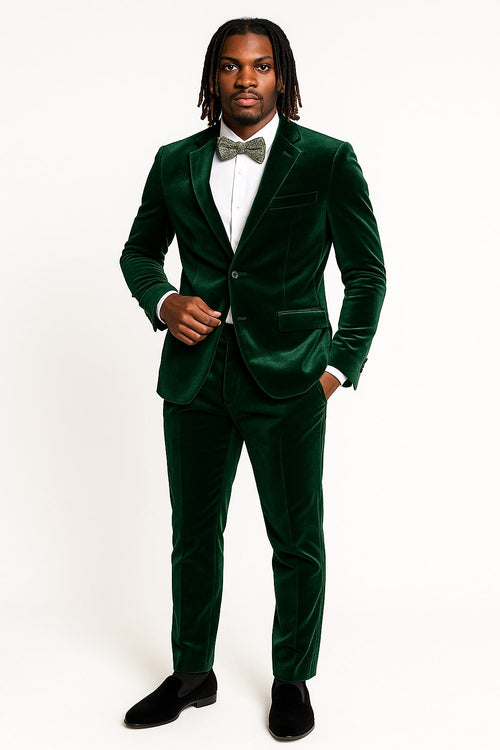 Men’s Emerald Green Velvet Suits – Slim Fit Tuxedo for Weddings, Prom, and Carpet Events