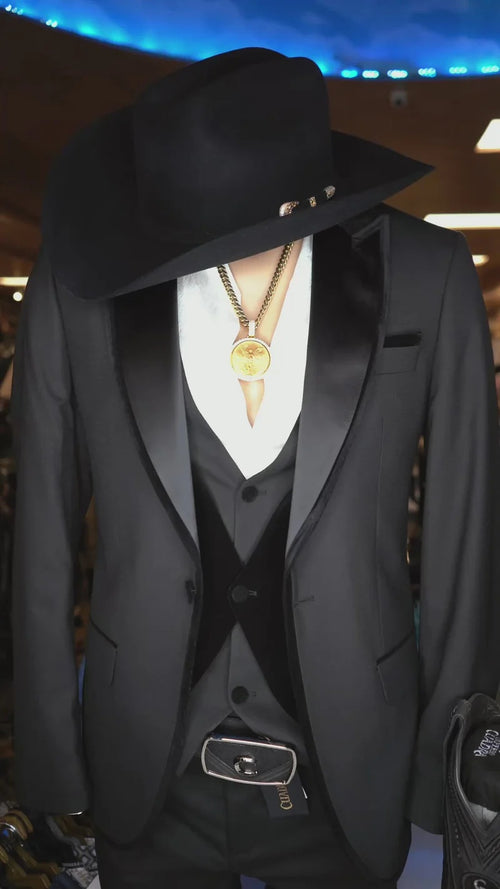 Mens Black Western Suit Blazer with Satin Lapel β Modern Cowboy Formal Jacket