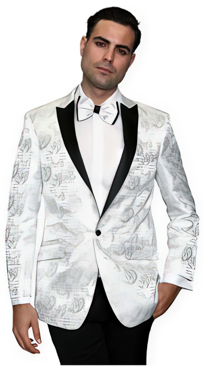 Men's Flashy Fancy Satin Shiny Tuxedos Dinner Jacket Blazer Paisley Sportcoat Silky Satin Stage Fancy Stage Party Dance White/Black MensUSA