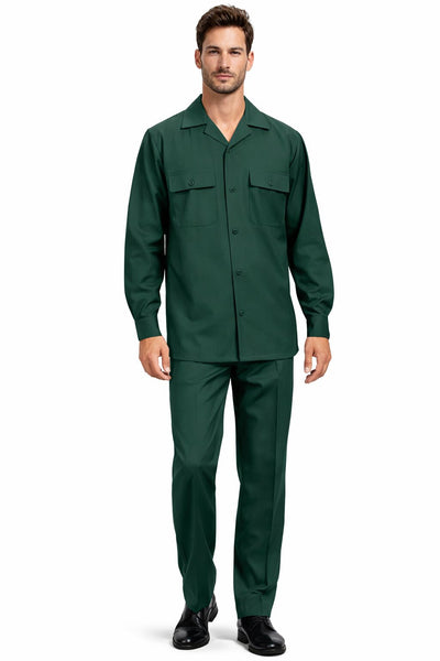 Mens Luxury Hunter Green Wool Two-Piece Leisure Walking Suit