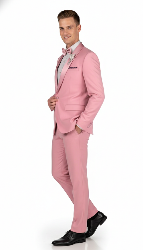 Men’s Rose Pink Tuxedo Suit – Slim Fit 2-Piece Wedding, Prom & Formal Wear Set