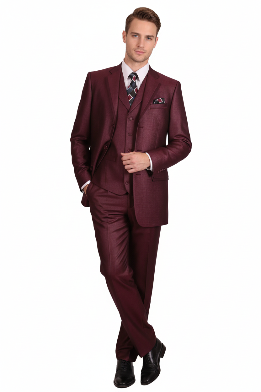 Men’s Burgundy 3-Piece Suit – Burgundy