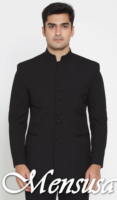 Men's Collarless Blazer Nehru Jacket Marriage Groom Wedding Black