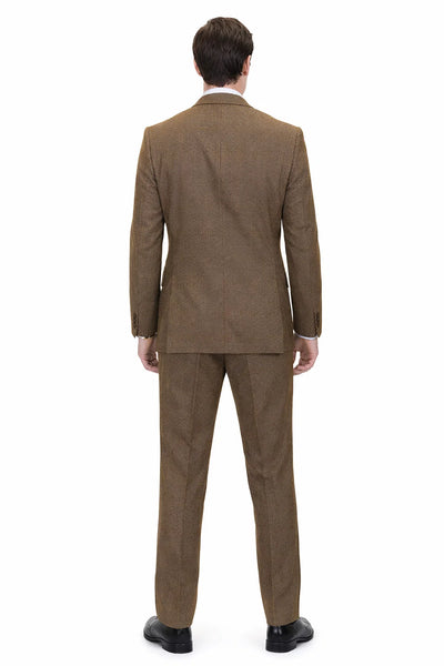 Men’s Copper Brown Micro Plaid Wool Suit – Designer Vintage Style with Vest