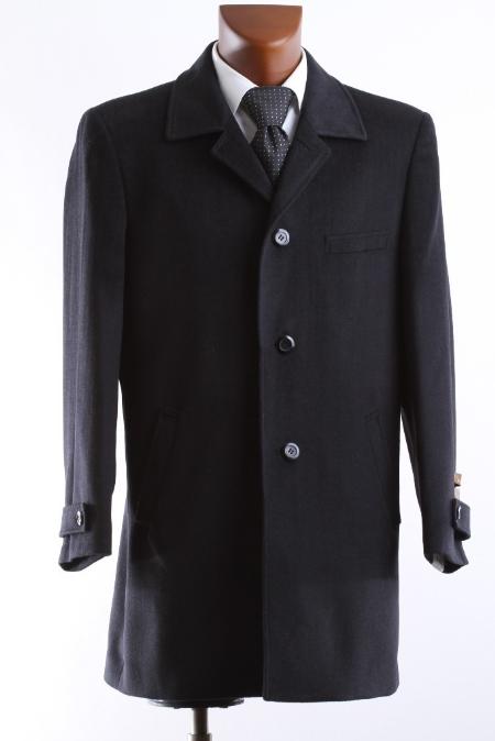 Men's Dress Coat Wool Cashmere 3/4 Length Black Winter Coat by USA Men's Outlet