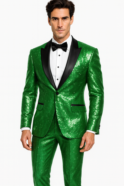 Sequin Suit - Shiny Suit - Emerald Green Suit - Metallic Fabric suit - Stage Tuxedo - Groom Suit Jacket + Pants