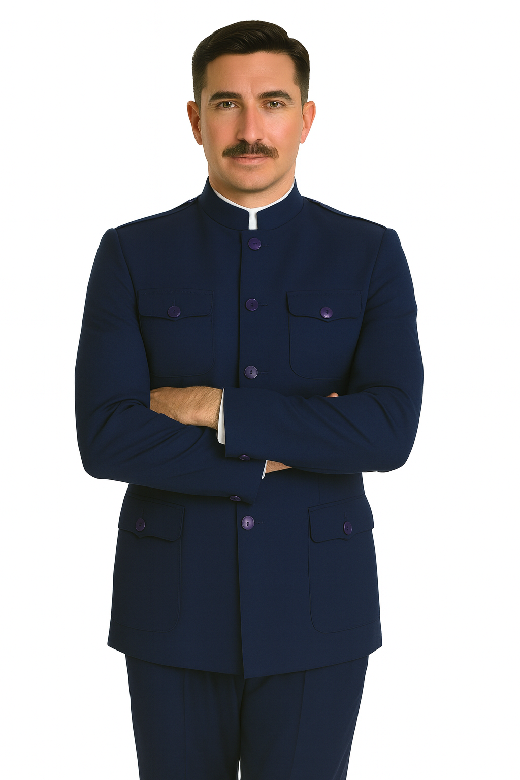 "Exquisite Prom and Wedding Attire: Apollo King Navy Safari Banded Suit for Unforgettable Occasions"