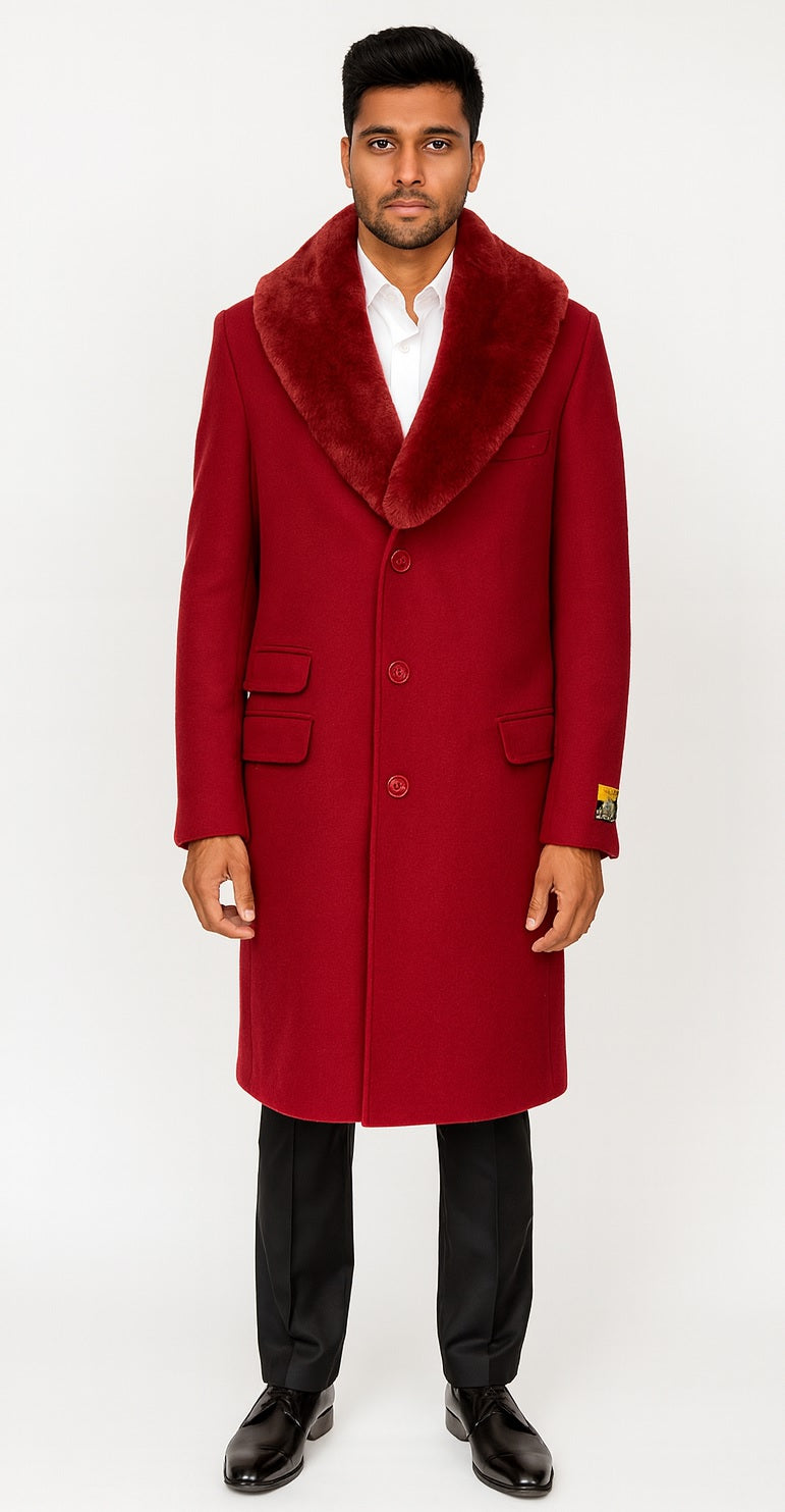 Men's Red Carcoat - Car Coat Mid Length Three Quarter Length Coat Three Quarter by USA Men's Outlet