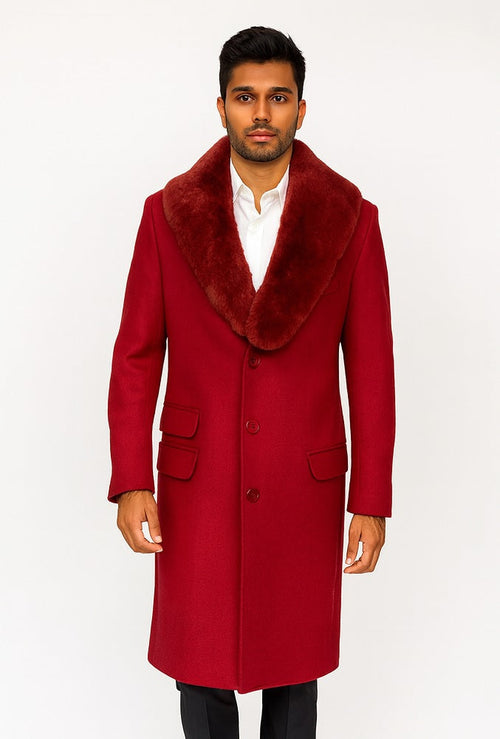 Men's Red Carcoat - Car Coat Mid Length Three Quarter Length Coat Three Quarter by USA Men's Outlet