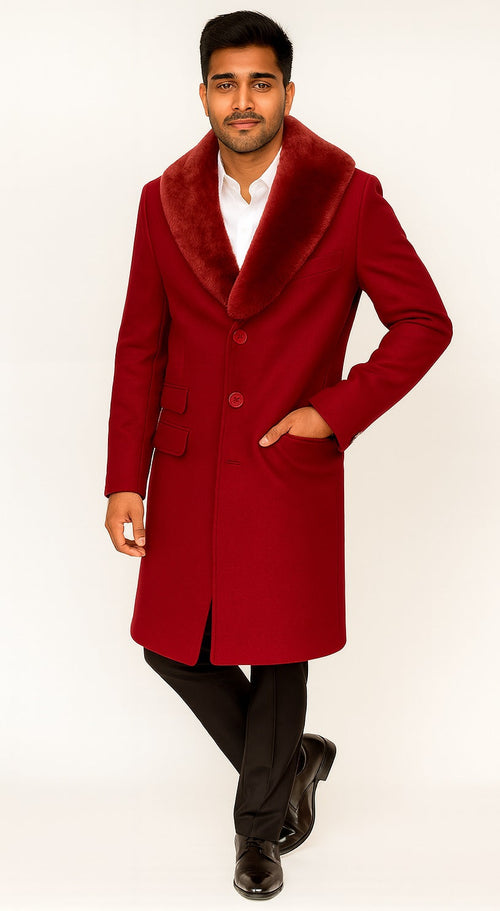 Men's Red Carcoat - Car Coat Mid Length Three Quarter Length Coat Three Quarter by USA Men's Outlet