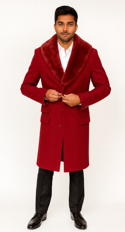 Men's Red Carcoat - Car Coat Mid Length Three Quarter Length Coat Three Quarter by USA Men's Outlet
