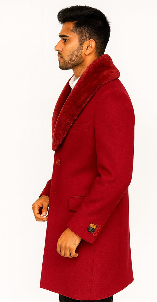 Men's Red Carcoat - Car Coat Mid Length Three Quarter Length Coat Three Quarter by USA Men's Outlet