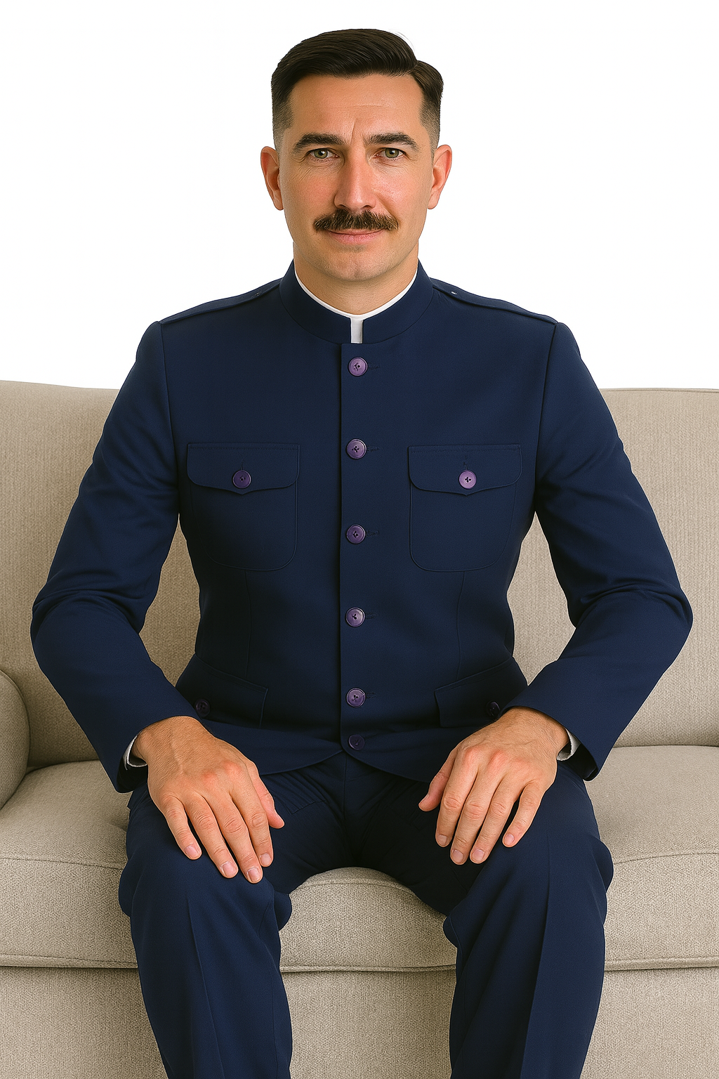 "Exquisite Prom and Wedding Attire: Apollo King Navy Safari Banded Suit for Unforgettable Occasions"