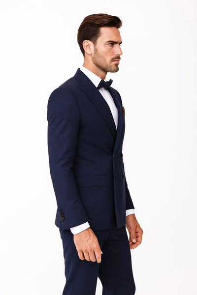 Men's Slim Fit Double-Breasted Suit – Navy Blue