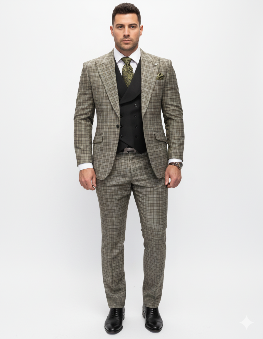 Statement Suits - Wool Suits - Peak Lapel Suits - Ticket Pocket - Modern Fit - Olive Suit – SuitUSA