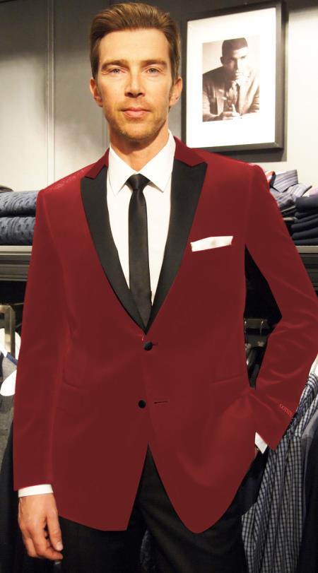 Velvet Velour Formal Sport Coat Two Tone Trimming Notch Collar Black and Burgundy ~ Maroon Suit ~ Wine Color Men's blazer Burgundy Tuxedo by mensusa