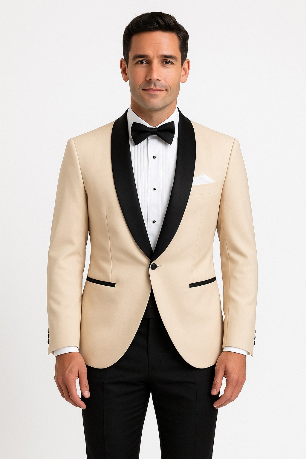 Mens Champagne Light Tan Tuxedo Jacket with Black Shawl Lapel – Classic One-Button Formal Dinner Jacket - Nude Color tuxedo