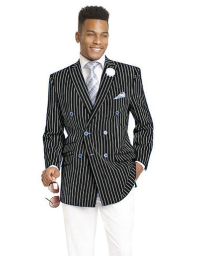Mens Double Breasted Blazer in Color Black - Pinstripe Sportcoat by Menssuitsatlantain