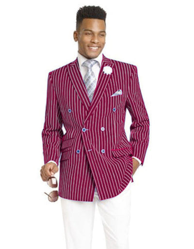Mens Double Breasted Blazer in Color Burgundy - Pinstripe Sportcoat by Menssuitsatlantain