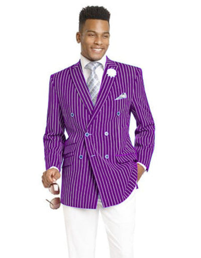 Mens Double Breasted Blazer in Color Purple - Pinstripe Sportcoat by Menssuitsatlantain