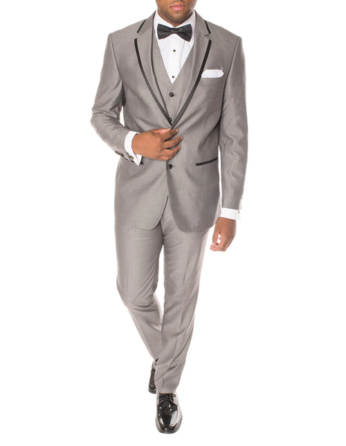 Gray Prom Suit - Mens 2 Button Satin Trim Prom Tuxedo in Grey & Black