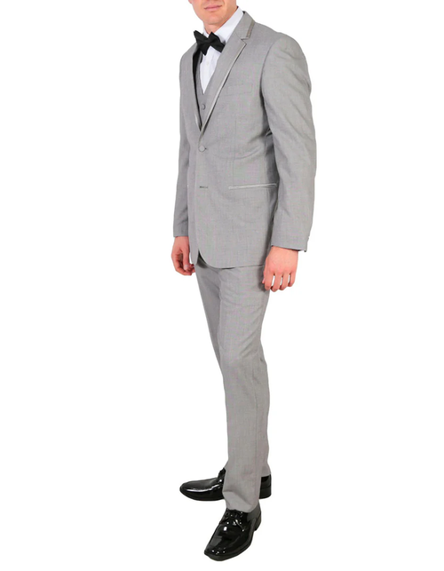 Gray Prom Suit - Mens 2 Button Satin Trim Wedding and Prom Tuxedo in Grey