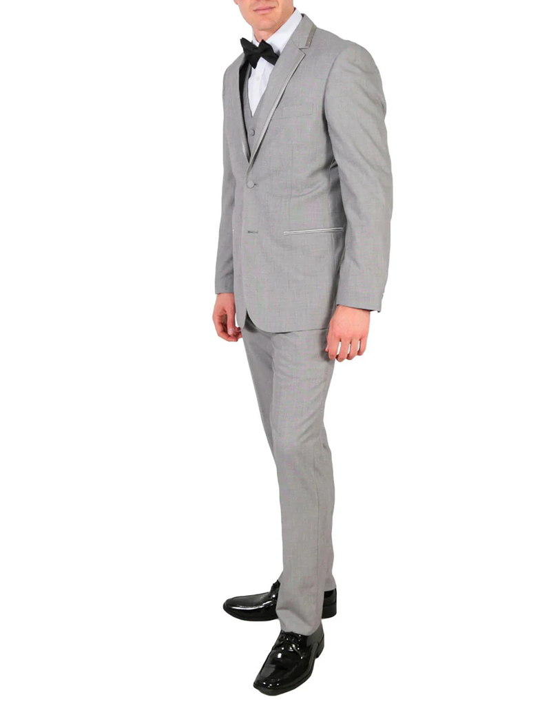 Gray Prom Suit - Mens 2 Button Satin Trim Wedding and Prom Tuxedo in Grey Grey Prom Suit