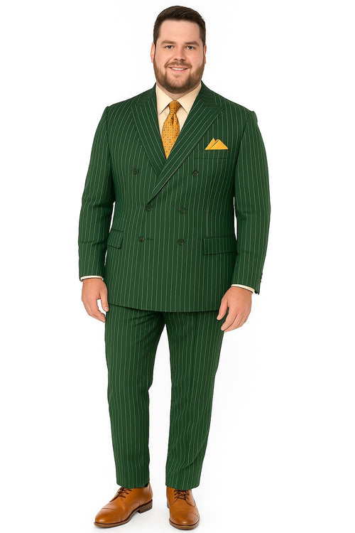 Mens Hunter Green Pinstripe Double-Breasted Suit - Bold 6-Button Vintage Gangster Style 1920s Look by USA Men's Outlet