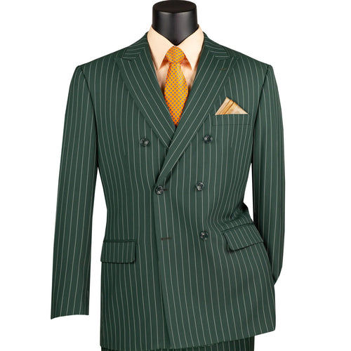 Mens Hunter Green Pinstripe Double-Breasted Suit – Bold 6-Button Vintage Gangster Style 1920s Look