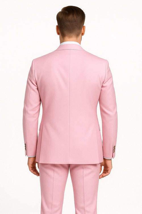 Mens Light Pink Double-Breasted Suit with Gold Buttons - 2-Piece Slim Fit Set by USA Men's Outlet