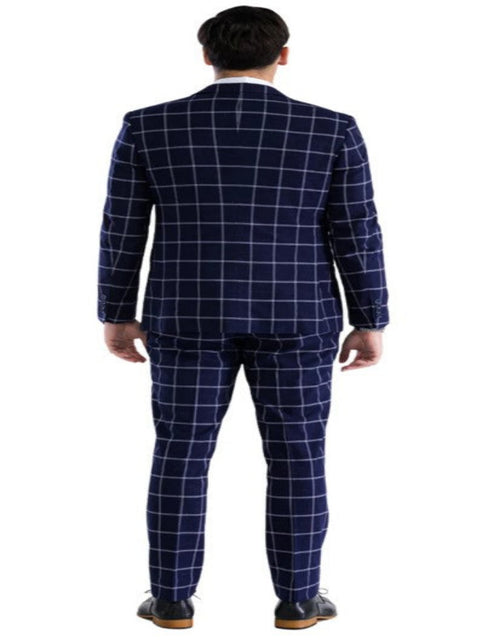 Mens Plaid Suit - Windowpane Pattern With Vest - Business Suit Navy by USA Men's Outlet