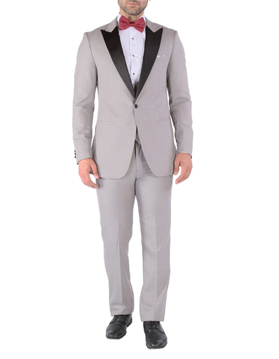 Designer Gray Prom Tuxedo - Grey Wedding Peak Prom Suit