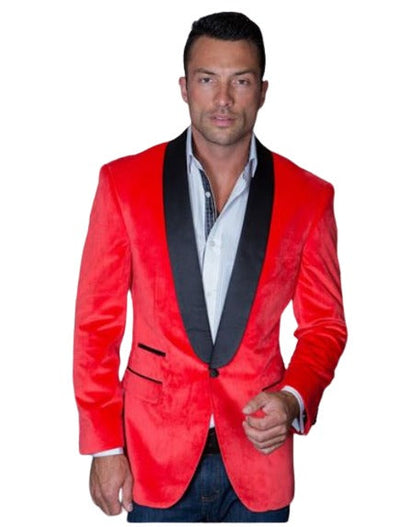 Velvet Blazer - Mens Velvet Jacket Sport Coat Jacket Men's Red Shawl Collar For Men mensusain
