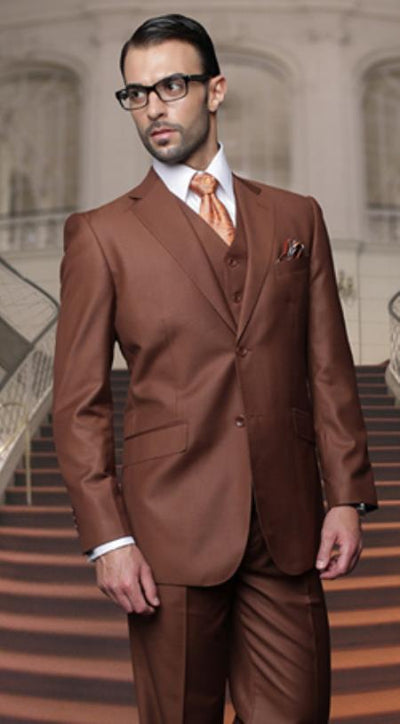 Side Vented Online special Discounted Sale Pleated Pants Vested Suits Two button 3 Piece Regular Fit Copper - Menssuitsatlantain