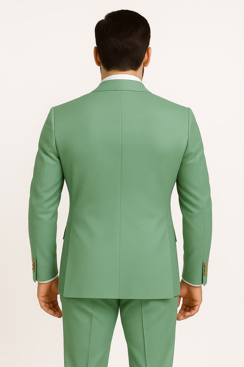 Mens Sage Green Double-Breasted Suit with Gold Buttons - Formal Slim Fit 2-Piece Pistachio Color by USA Men's Outlet
