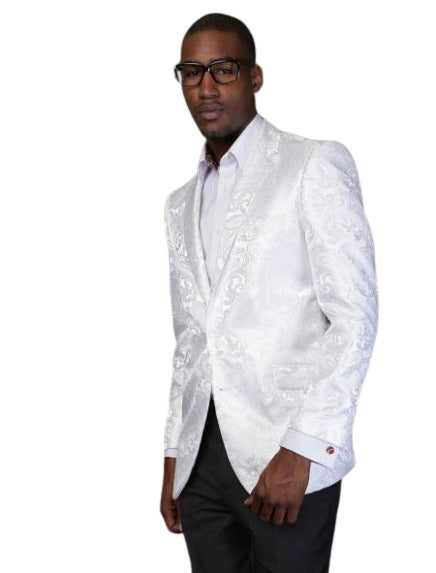 Floral Men's Satin Shiny Dinner Jacket Blazer Paisley Sport Coat Flashy Silky Satin Stage Fancy Stage Party Dance Jacket White Fashion Tuxedo For Men mensusa