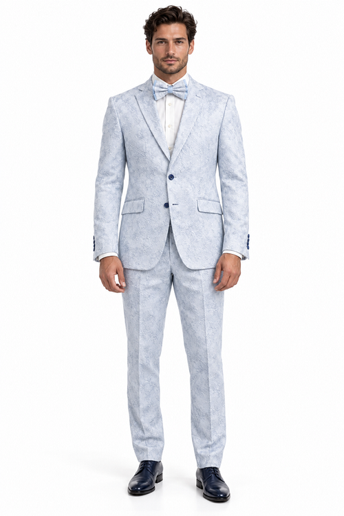 Men Paisley Suit Color Jacket Pants Sky Powder Blue - Light blue Prom Floral Pattern Wedding Groom