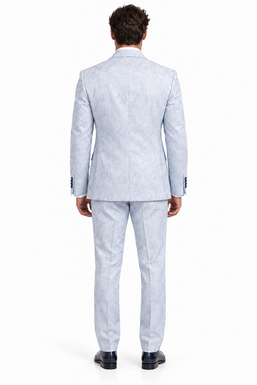 Men Paisley Suit Color Jacket Pants Sky Powder Blue - Light blue Prom Floral Pattern Wedding Groom