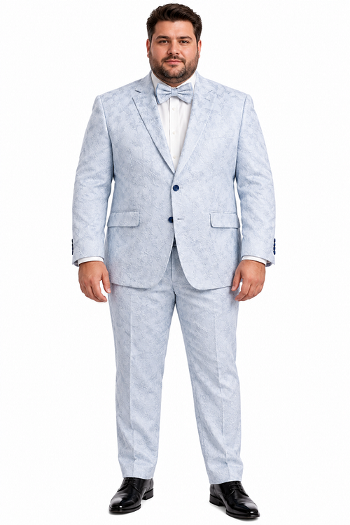 Men Paisley Suit Color Jacket Pants Sky Powder Blue - Light blue Prom Floral Pattern Wedding Groom