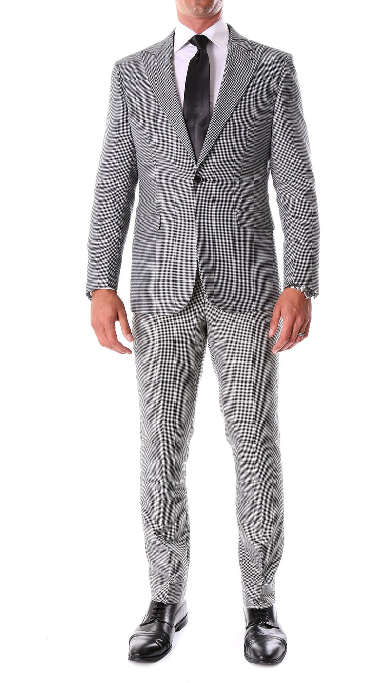 Mens Slim Fit Houndstooth Peak Lapel 2pc Suits