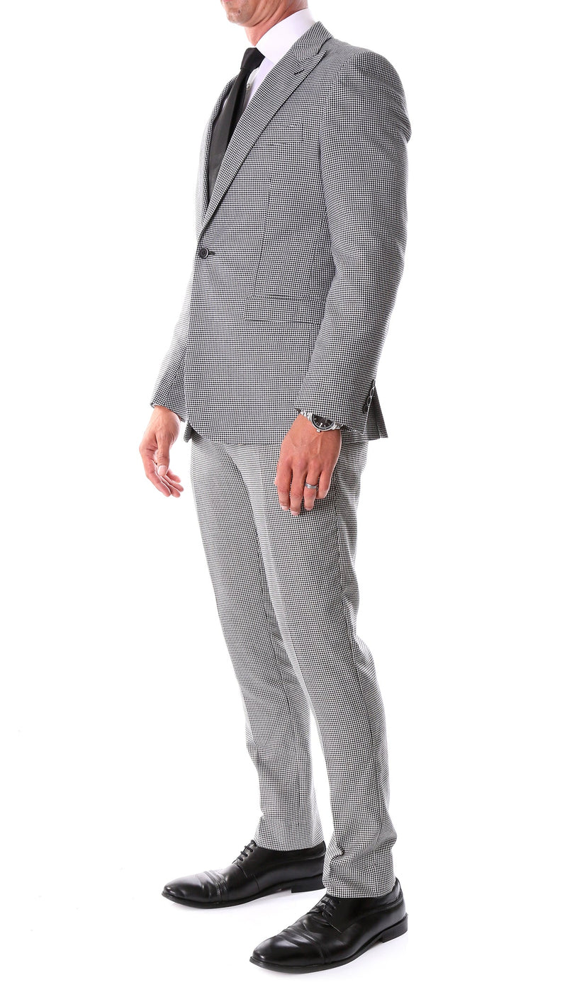 Mens Slim Fit Houndstooth Peak Lapel 2pc Suits