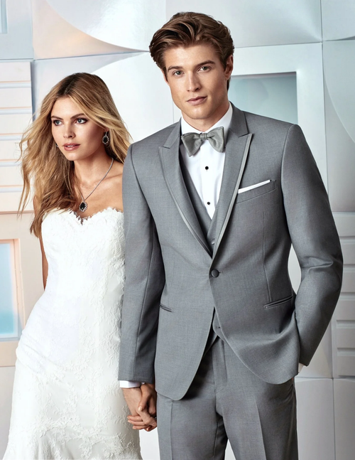 Gray Prom Suit - Mens Designer Chelsea Trimmed Peak Lapel Tuxedo in Grey