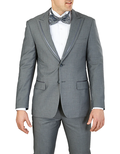 Gray Prom Suit - Mens Modern Satin Trim Peak Lapel Tuxedo in Grey by PROMTUXEDO