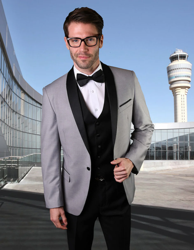 Gray Prom Suit - Mens Vested Wool Shawl Lapel Tuxedo in Grey by PROMTUXEDO