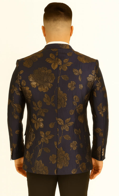 Mens 2 Button Navy Blue & Gold Blazer by Alberto Nardoni