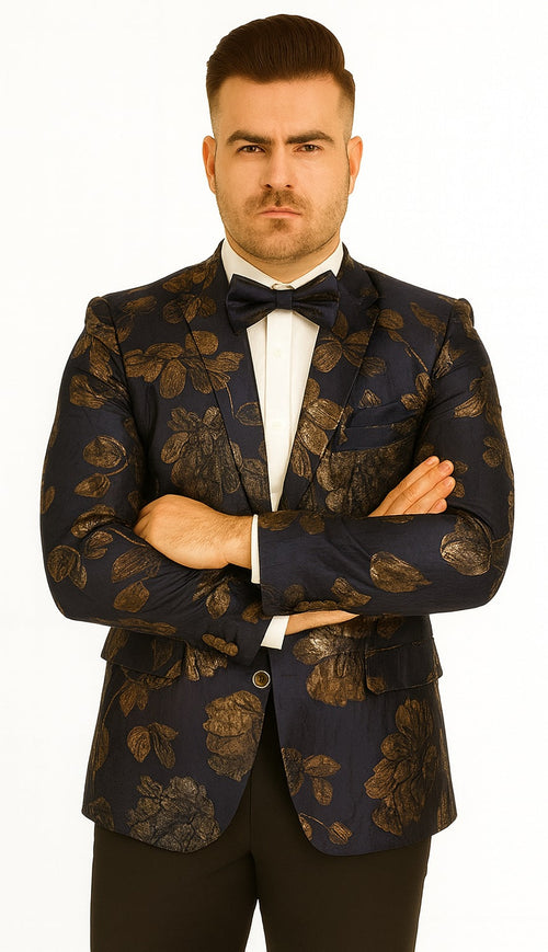 Mens 2 Button Navy Blue & Gold Blazer by Alberto Nardoni