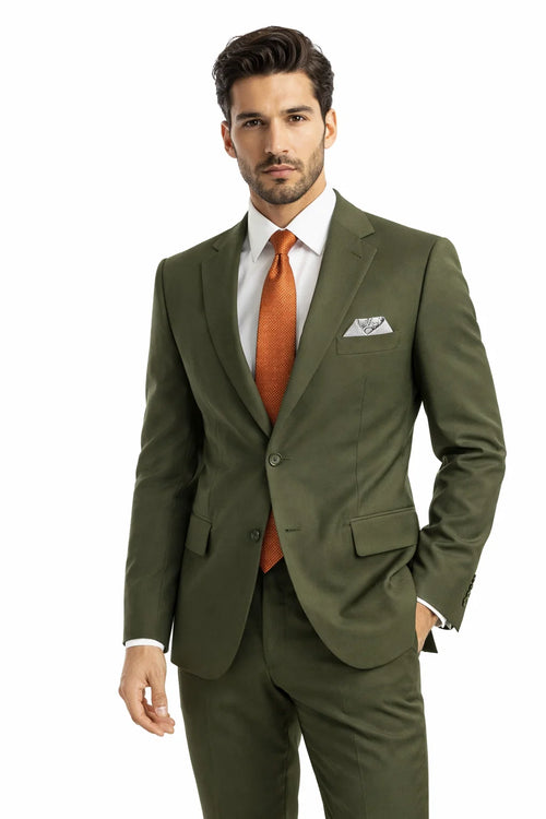 Mens Olive Poplin Suit from Vinci Suits
