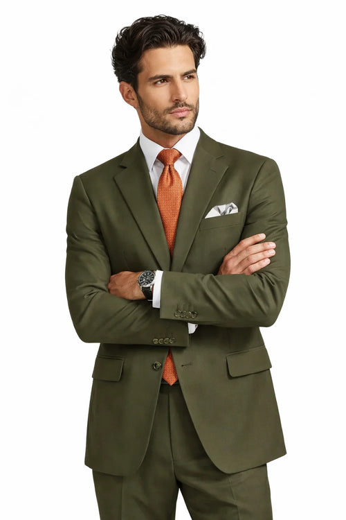 Mens Olive Poplin Suit from Vinci Suits