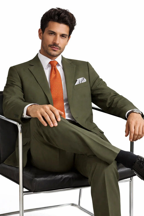 Mens Olive Poplin Suit from Vinci Suits